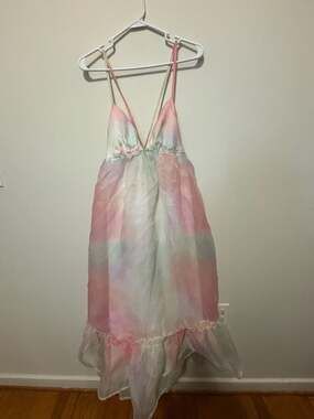 Cider Pastel Tie-Dye Organza Ruffle Hem Midi Dress